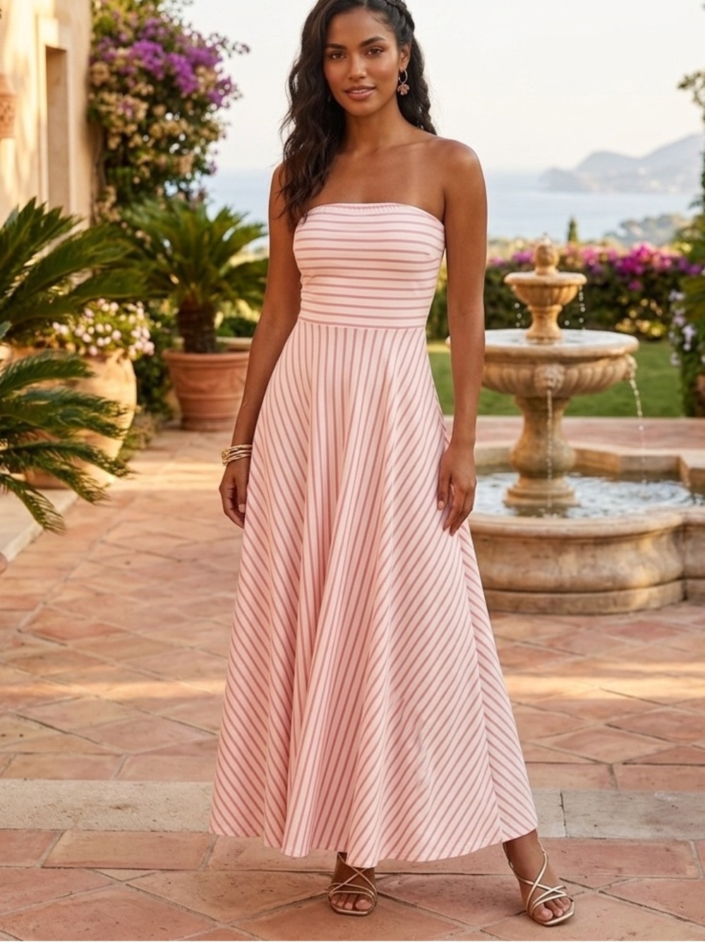 NWT Brave + True Rave Strapless Pink and White Maxi Dress Medium